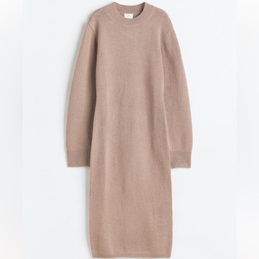 H&M Knit Sweater Bodycon Beige Dress Size Small